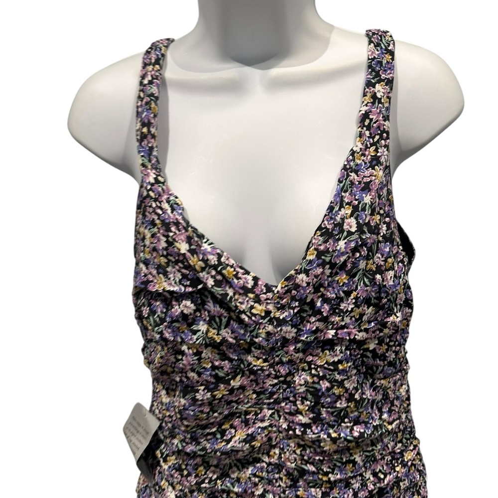 ASTR Black Purple Floral Mini Dress Cold Shoulder Off Shoulder Medium New - Picture 5 of 13